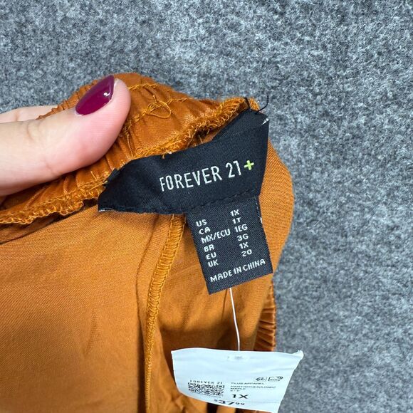 New Forever 21 Pants Women 1X Plus Brown High Rise Flat Front Elastic Waist - Picture 6 of 9